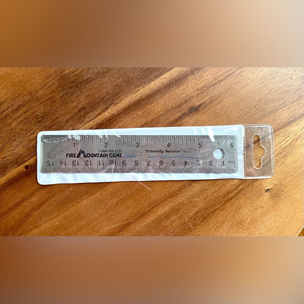 *VINTAGE* Fire Mountain Gems -6 in -Metal Ruler with Cork Backing-plastic sleeve
